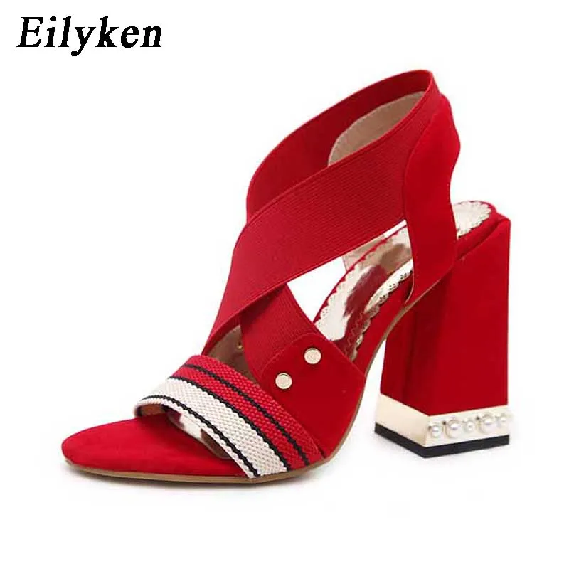 Eilyken/модные женские босоножки с эластичным ремешком; туфли-лодочки на прозрачном каблуке с эластичным ремешком; женские сандалии в римском стиле; размеры 34-40