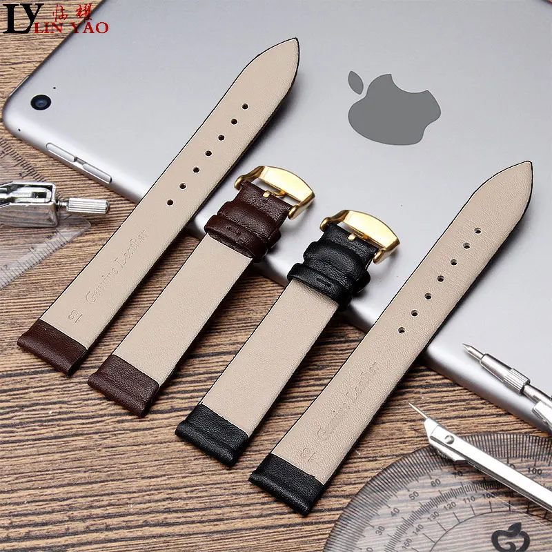 Натуральная кожа часы ремешок Гладкий женский для часов 12 мм 20 мужской черный