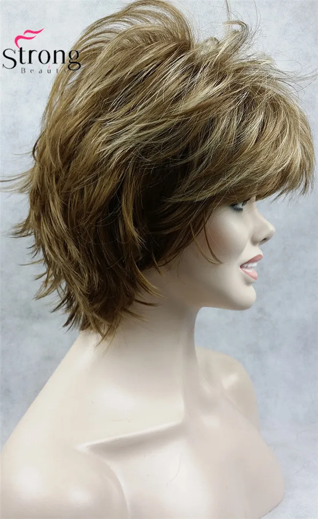 StrongBeauty короткий светло-коричневый подчеркивает Feathery Shaggy полный синтетический парик выбор цвета