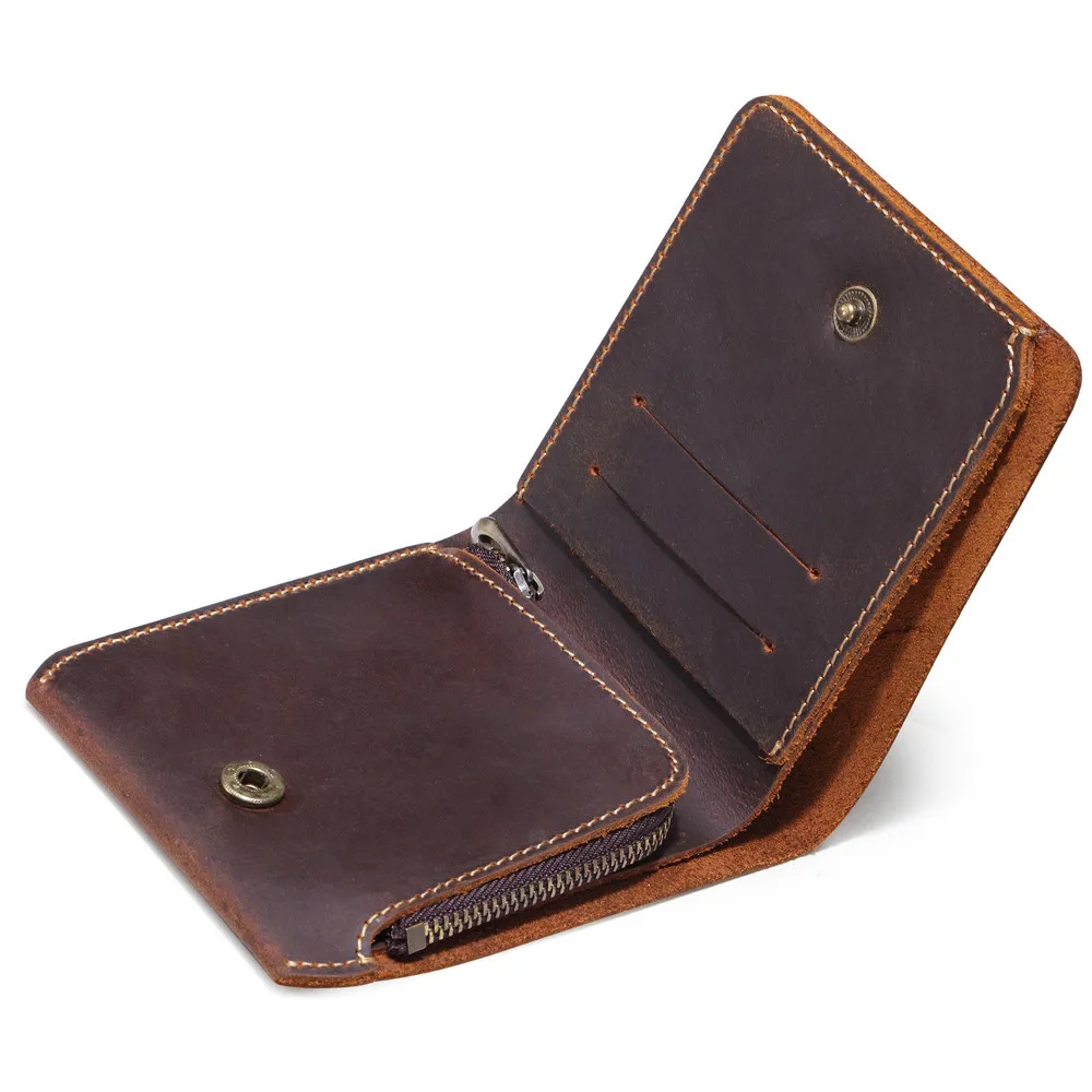 

2018 New Genuine Leather Men's Wallet Vintage Crazy Horse Leather Short Men Purse Card Holder Small Coin Purse For Men