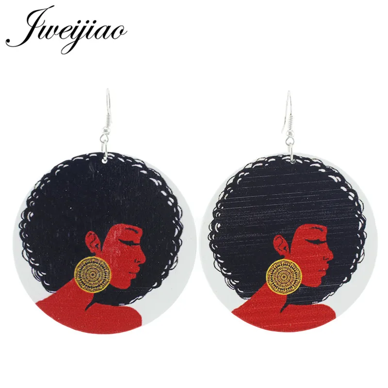 

JWEIJIAO Fashion Painted Black Hiphop Girl Wooden Drop Earrings African Natural Hair Afro Wood Jewelry For Women Gifts SKU78