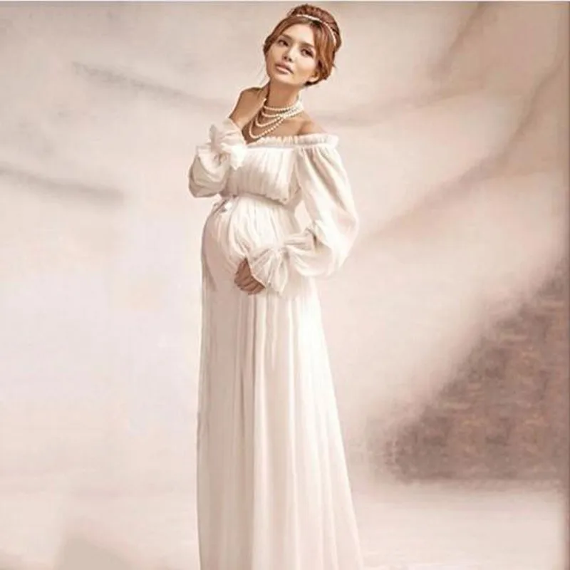 Платье для беременных женщин Clobee белое шифоновое платье с оборками на рукавах