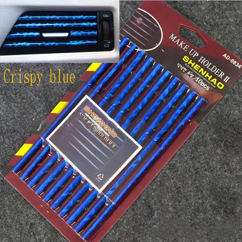 Crispy blue 10 шт. автомобильный Стайлинг вентиляционное отверстие отделка хромированная формовочная полоса для Skoda Octavia A5 A7 Kodiaq Superb 2 Rapid Fabia 1 Porsche 911 Cayenne - Название цвета: Crispy blue