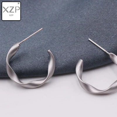 2.1 cm Silver Color XZP S925 шпильки, матовое золото, серебро, открытые витые серьги-кольца для женщин, геометрические круглые обручи, минималистичные металлические маленькие серьги - Окраска металла: 2.1 cm Silver Color