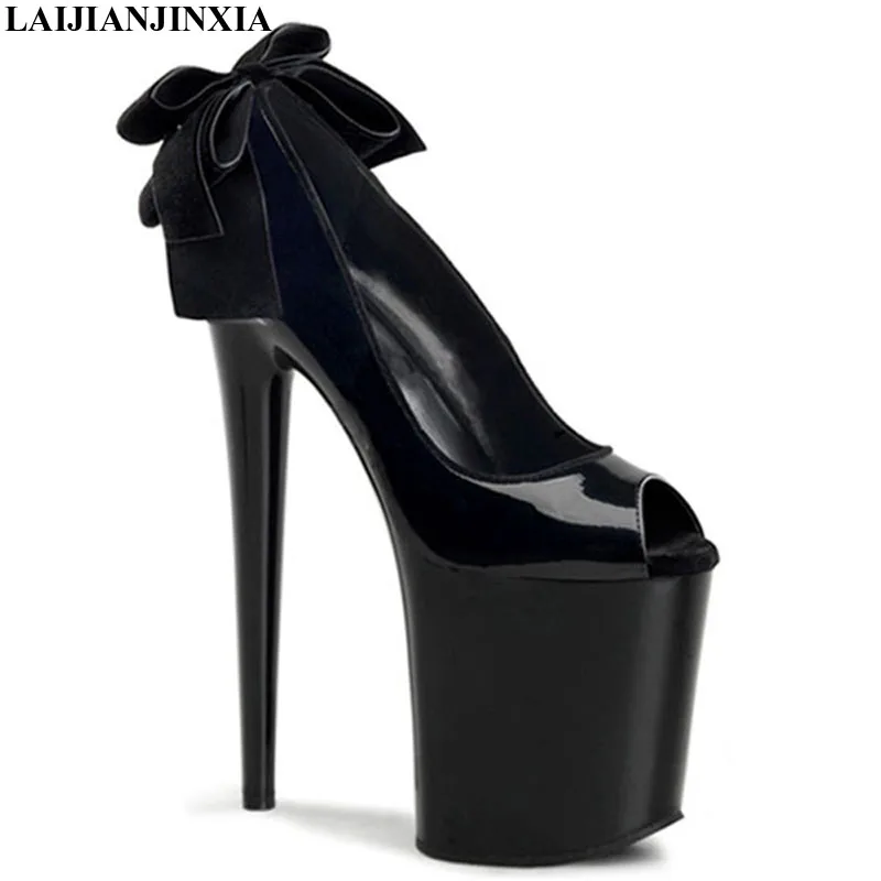 

LAIJIANJINXIA New fashion 20cm ultra high heels platform shoes desigh ankle strap black sole sexy 8 inch women's pumps