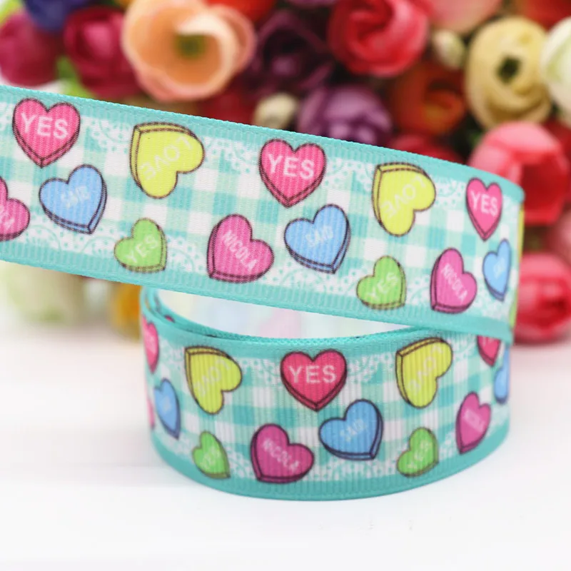 10 ярдов Grosgrain лента любовь в форме сердца печатная лента " 25 мм пробки для бутылок DIY ремесла аксессуары ручной работы M19061001