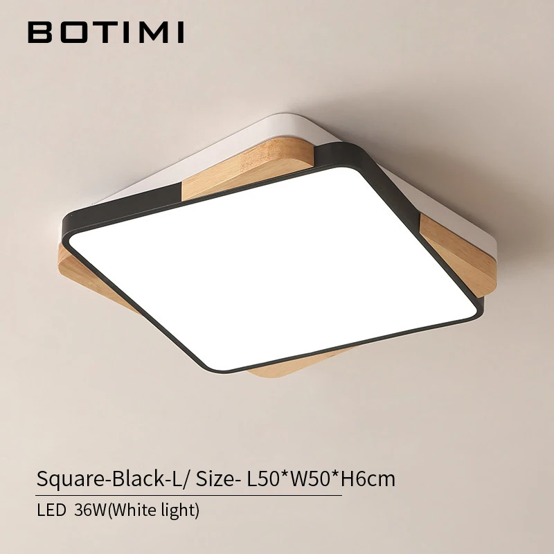 Square-L-Black-WL BOTIMI квадратный светодиодный потолочный светильник s для гостиной белый Lamparas de techo прямоугольный деревянный потолочный светильник поверхностное крепление светильник для спальни - Цвет корпуса: Square-L-Black-WL