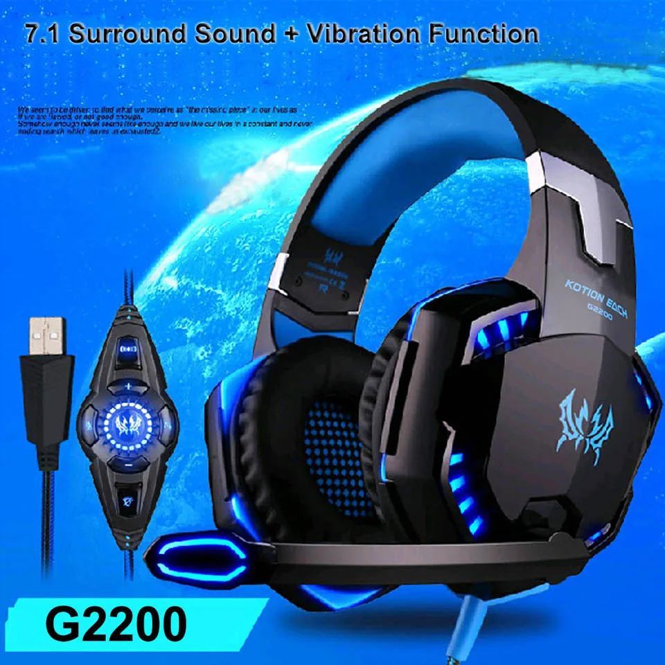 Игровые наушники KOTION EACH G2200 USB 7 1 объемная стереогарнитура для ПК геймеров система