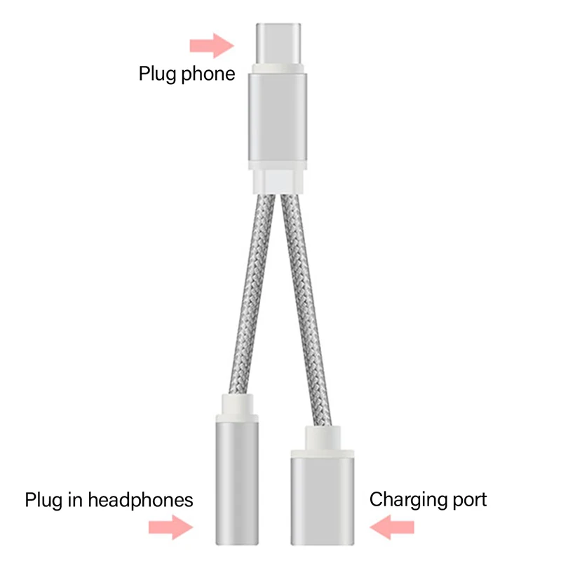 Silver Кабель переходника для наушников usb type C с разъемом 3,5 мм AUX аудио для Xiaomi Mi 6 6x для huawei P20 type-C с поддержкой зарядки - Цвет: Silver
