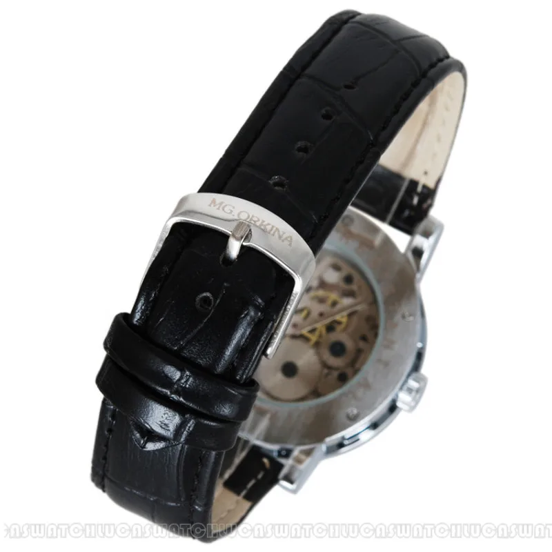 Мужские наручные часы ORKINA механические с кожаным ремешком ручным заводом|belt clip for