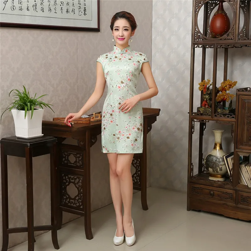 Fasbys китайская культура clothing cheongsam традиционный тонкий мини стенд воротник шелк