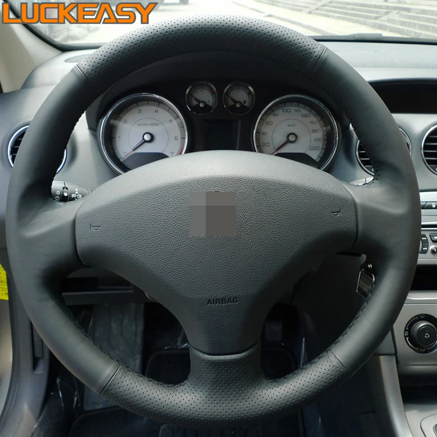 Чехол рулевого колеса из черной кожи для старого Peugeot 408 308|steering wheel cover|auto steering