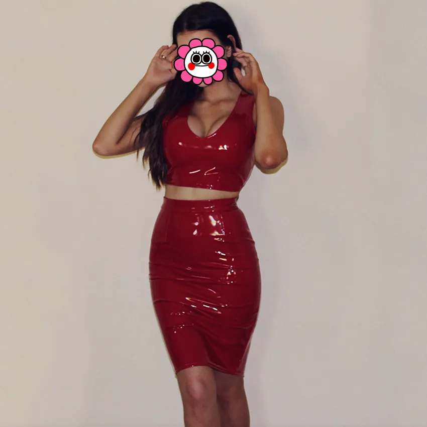 Abbille пикантные Для женщин черный Красный Bodycon Кожаные модельные туфли на латекс