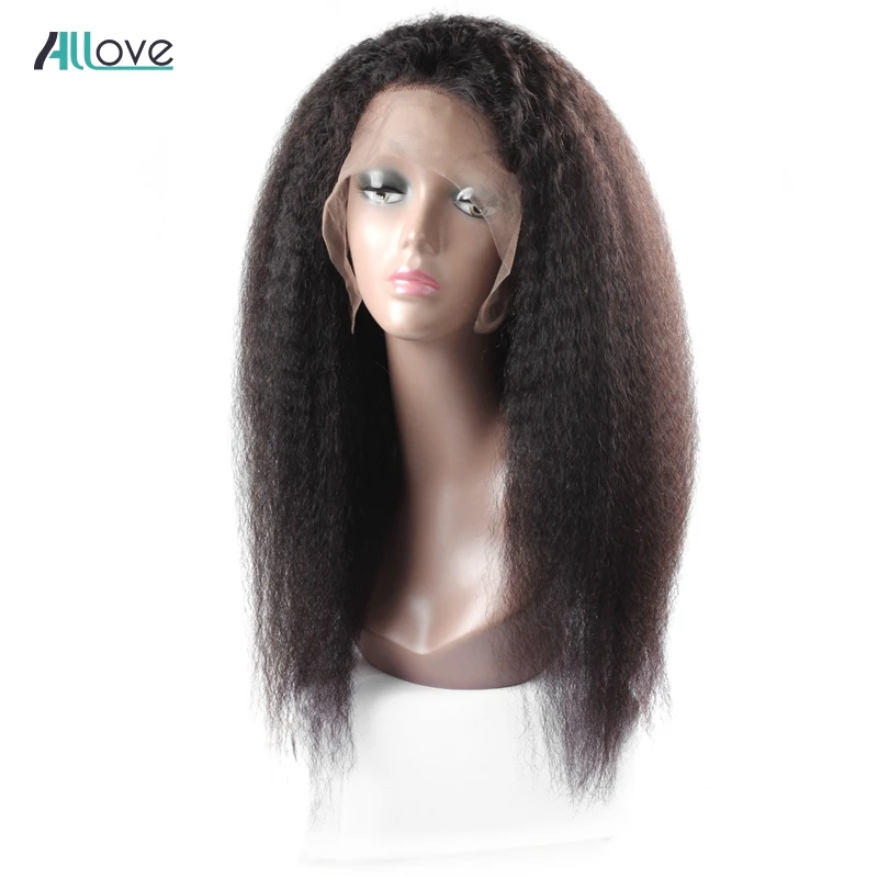 Allove 4X4 Yaki прямой парик Remy человеческие волосы синтетические на кружеве