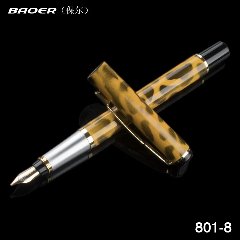 

BAOER 8 color pen select Brown Barrel Black Leopard calligraphy pen 0.5 mm Nib ink pen Pencil Box Metal Fountain Pen