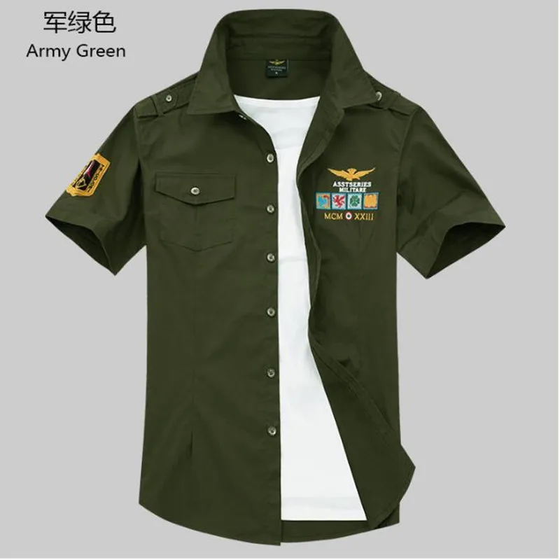 Army green Фирменная Новинка хлопок Военная Рубашка-карго мужская короткий рукав плюс размер 3XL 4XL Летняя армейская тактическая Мужская рубашка Chemise Homme - Цвет: Army green