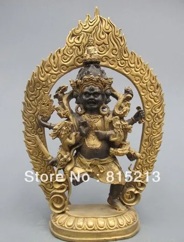 

wang 000102 14"Tibet Monastery Bronze Gild Dragon 3 Head 8 Arms Mahakala Buddha statue
