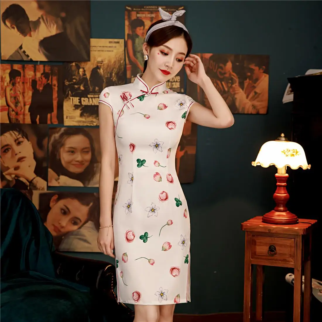 С цветочным принтом розовый Cheongsam элегантные шелковые женские с короткими рукавами китайское платье Новые летние женские Qipao свадебное платье плюс размер 4XL - Цвет: Pink 3