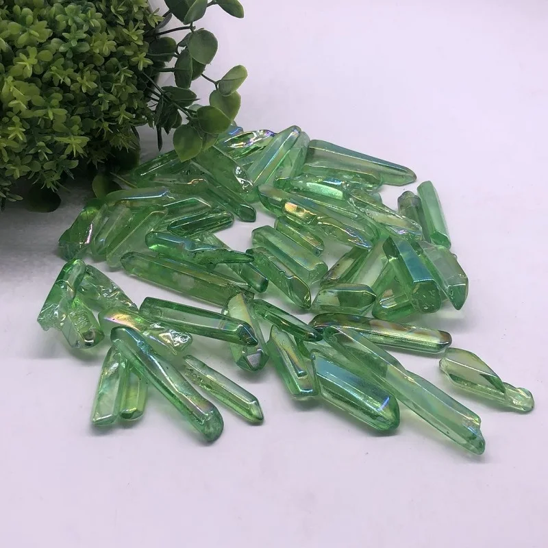50 г редкая зеленая аура Lemurian семена кварцевых кристаллов камни Нерегулярные Кулон точечный образец зеленый гальванический камень