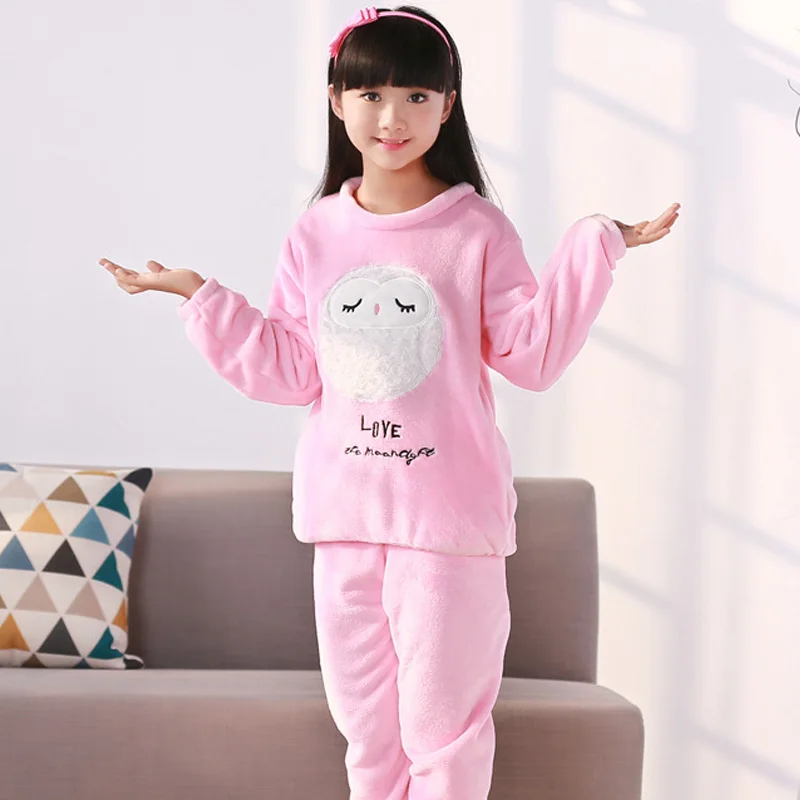 Owl Pink Зимние фланелевые пижамные костюмы для мальчиков и девочек, 23 стиля комплекты детской одежды для сна с милым рисунком домашние пижамы с длинными рукавами и принтом - Цвет: Owl Pink