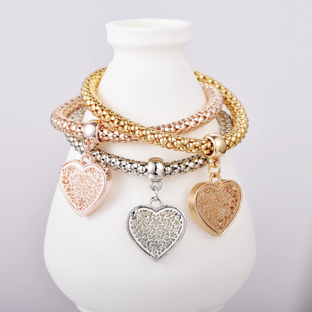 Handmade Love Heart Charm Bracelets For Women Couple Gold Crystal charm &amp Bangles Beautiful Jewelry B146 | Украшения и