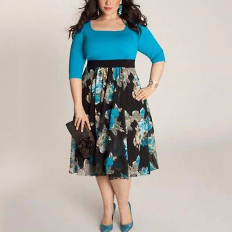 NEW 2019 Elegant Patchwork Women Dress Large Size Plus Clothing Sheath Casual Vestidos | Женская одежда