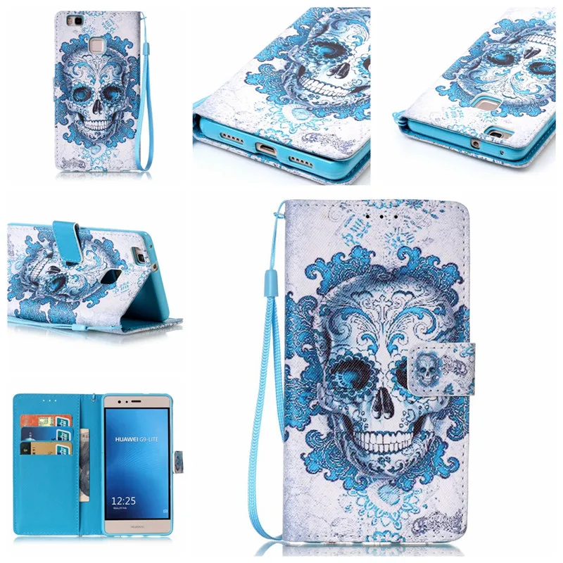 Cartoon Flip Leather Cases For Funda Huawei P9 Lite case Ascend Wallet Case Card Phone Cover Coque Capa | Мобильные телефоны и