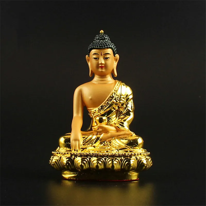 

8.8cm Gold Plated Sakyamuni Tibetan Tantric Buddhist Resin Bodhisattva Buudha Putting Decorate Statue Small Collective Figurine