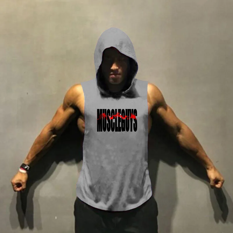 Gyms Clothing Bodybuilding Stringer Hoodie Tank Top Muscle Shirt Fitness Men hooded undershirt Cotton workout Sleeveless shirt | Мужская