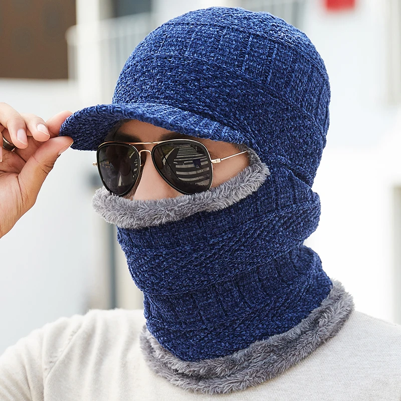 Головные уборы Skullies шапки бини зимняя вязаная шапка с Для мужчин шарф зимние
