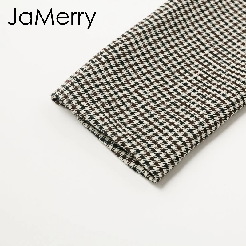 JaMerry, винтажное клетчатое женское офисное платье, элегантное, Осеннее, двубортное, Блейзер, плиссированное платье, с длинным рукавом, женские, вечерние, рабочая одежда