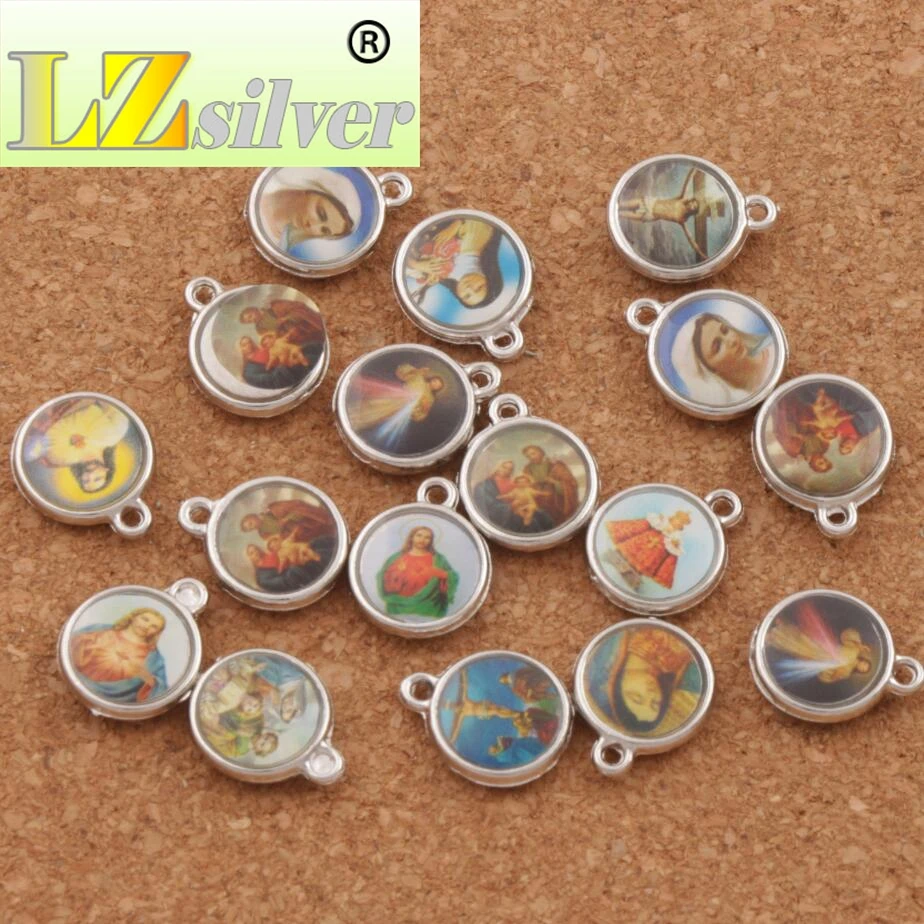 

Catholic Religious Church Medals Saints Spacer Beads Pendants Alloy Handmade Jewelry L1706 18pcs 14x11.4mm Zinc Alloy