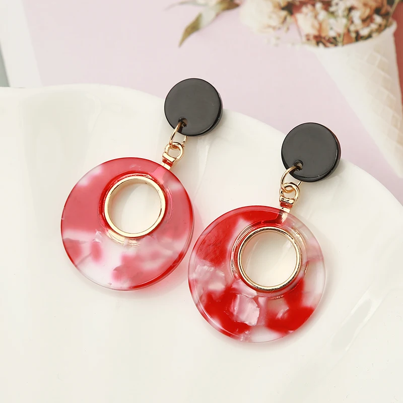 Женские винтажные круглые серьги подвески разноцветные акриловые леопардовой