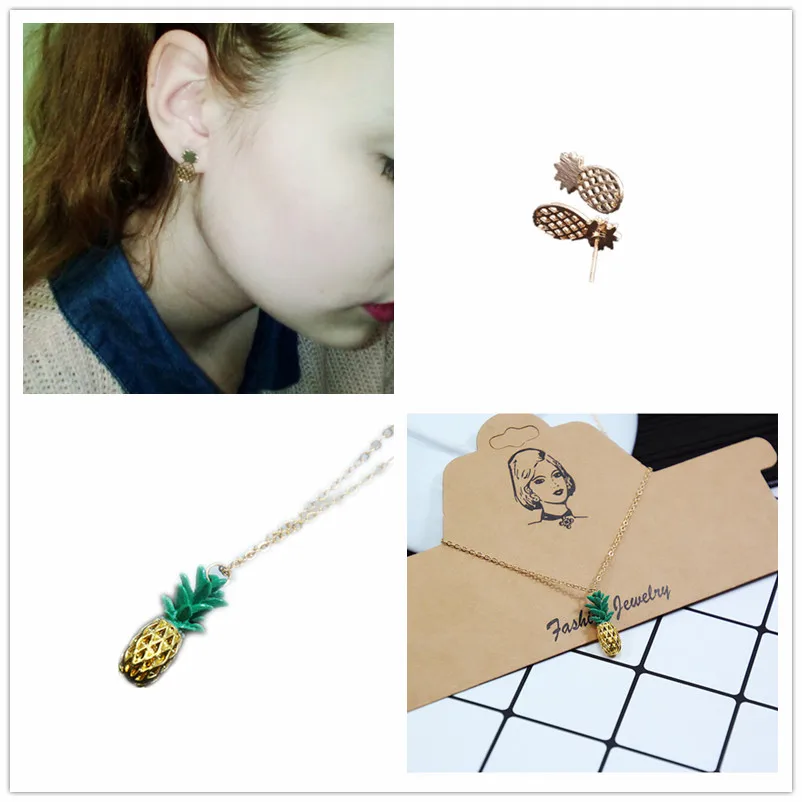 Маленькая проволока для рисования с сережки в виде ананасов Ожерелье bijoux ensemble