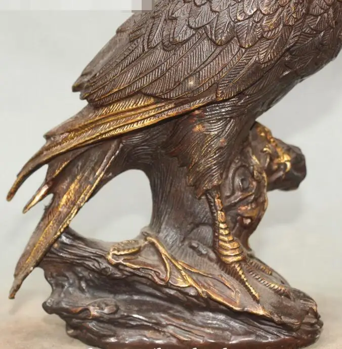 9 &quotКитайский Бронзовый позолоченный фэншуй свирепый Орел костюм сокола ястреба