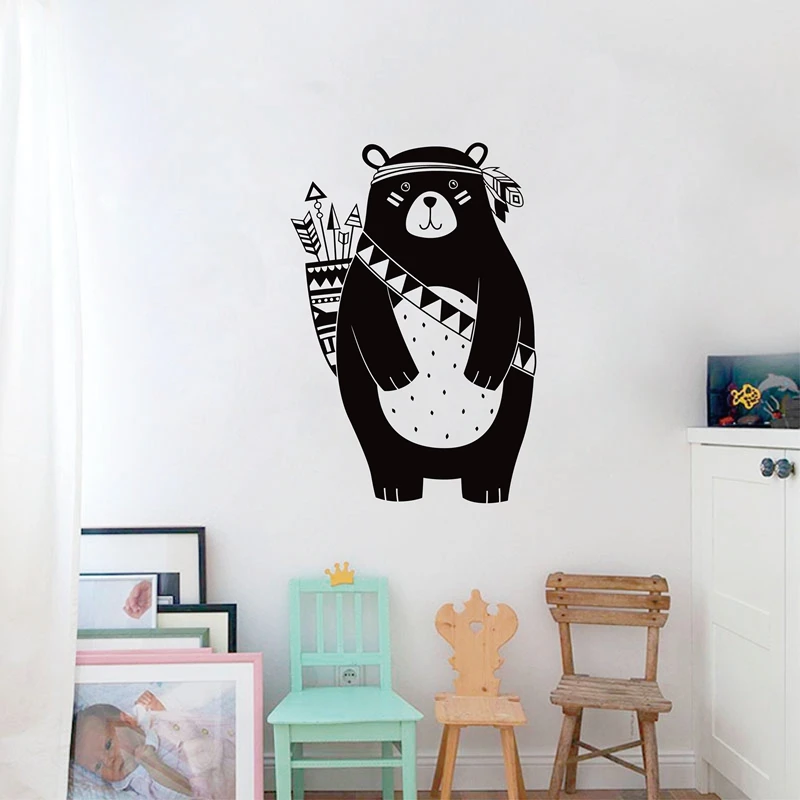 

Tribal Bear Wall Decal Woodland Animal Art Decor Sticker For Kids Room Tribal Nursery Wall Sticker Home Decor Vinyl Mural C95