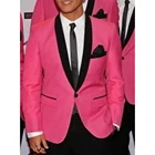 Изготовленный на заказ мужской костюм, на заказ ярко-розовый фотокостюм с черным лацканом шалью, индивидуальный розовый костюм (пиджак + брюки