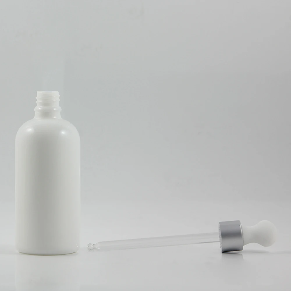 wholesale 50pcs 100ml white round shaped dropper glass bottle, glass dropper empty 100ml  Essential oil  bottle