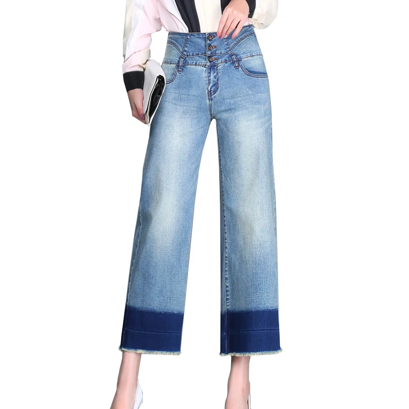 {Guoran} Loose wide leg women jeans pants for 2017 summer plus size denim boyfriend squared with high waist ladies |