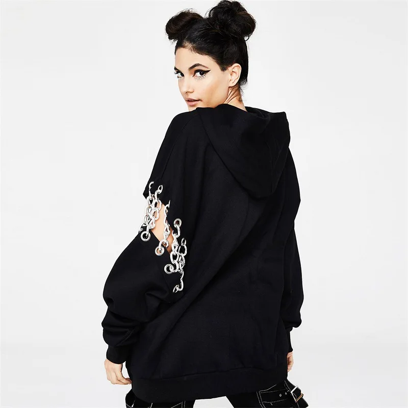 Autumn and Winter New Gothic Wind Chain Stitching Loose Hoodie Zipper Women's Jacket Sweatshirt | Женская одежда
