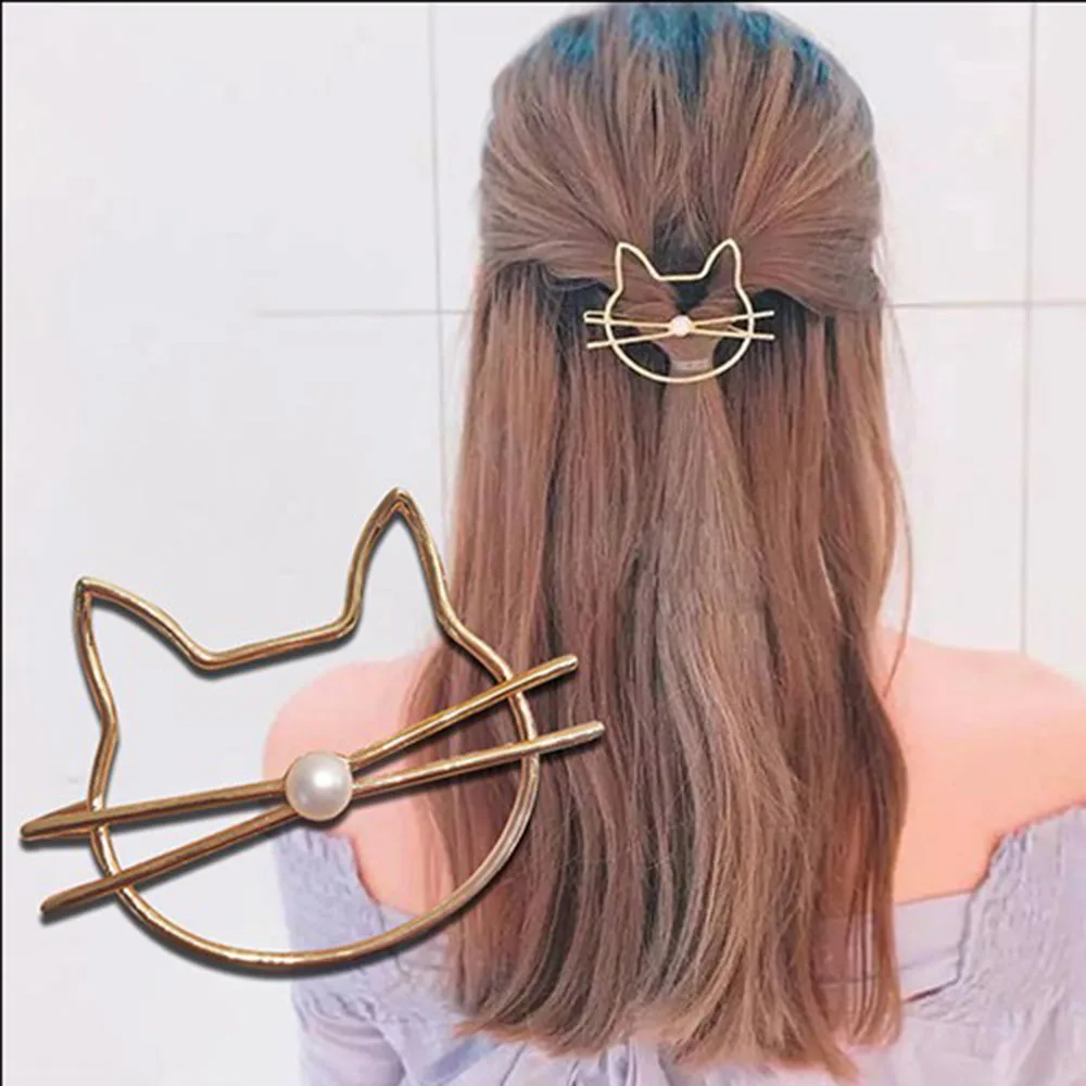 

1pcs Fashion Cute Beauty Crystal Cat Pearl Gold Headwear Hairpin Hair Clip Women Jewelry Hair Accessories Dropshipping