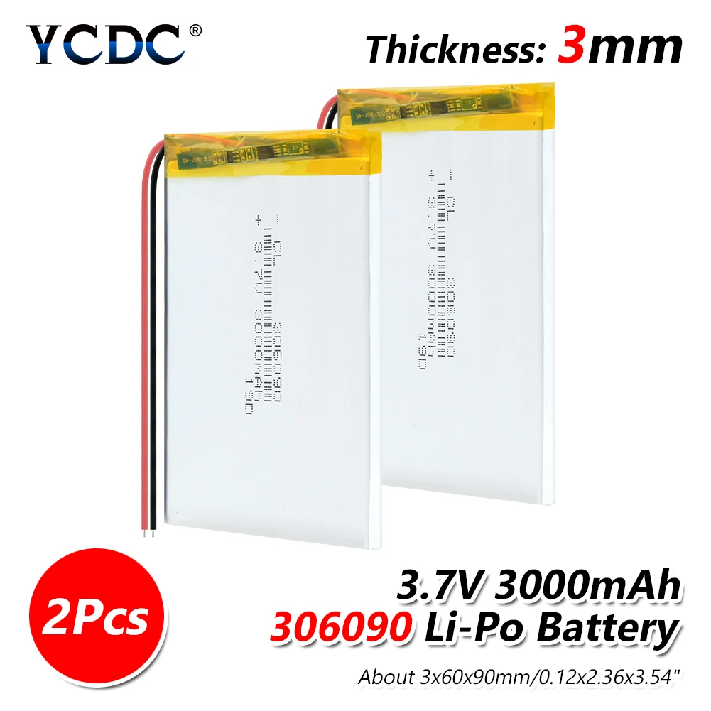 2PCS 1/2/4 Перезаряжаемые 3,7 в 3000 мАч 306090 литий-полимерный Li Ion Lipo Батарея для электронной книги Мощность банк планшет Камера радио Тетрадь - Цвет: 2PCS