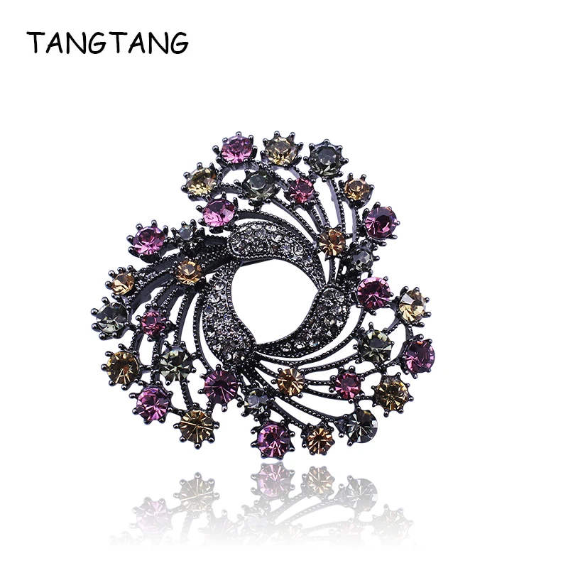 TANGTANG брошь, черный тон, цветные стразы, венок, цветок, брошь, булавка, Классический женский шарф, ювелирное изделие, булавки, Великолепный букет, BH8432
