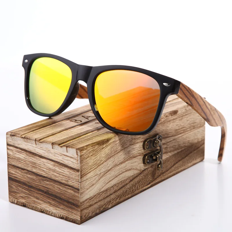 Orange Polarized BARCUR Винтаж Зебра деревянные солнцезащитные очки поляризованные Для мужчин Для женщин солнцезащитные очки Feminino розовый oculos de sol masculino - Lenses Color: Orange Polarized