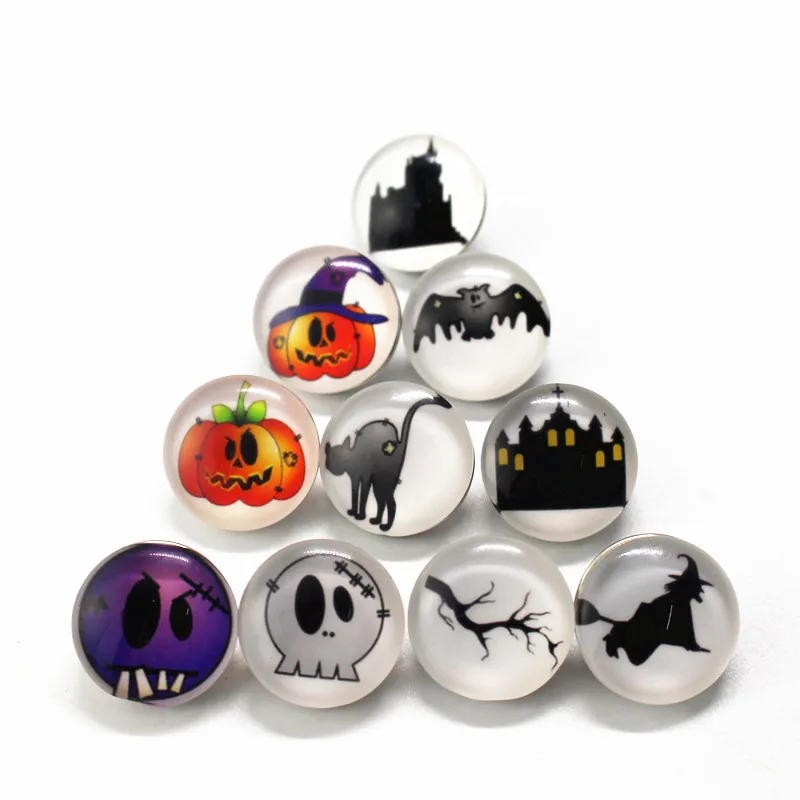 

Wholesale 50pcs/lot Christmas pumpkin Snap Button Print Glass Snap Charms Fit 18mm DIY Ginger Snap Bracelet Jewelry