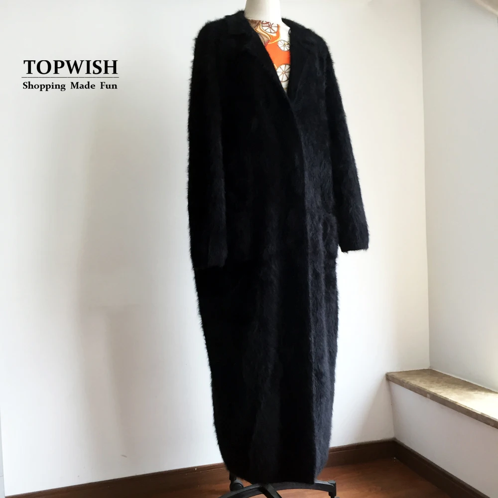 Длинное вязаное пальто из натуральной норки и кашемира Модный женский свитер
