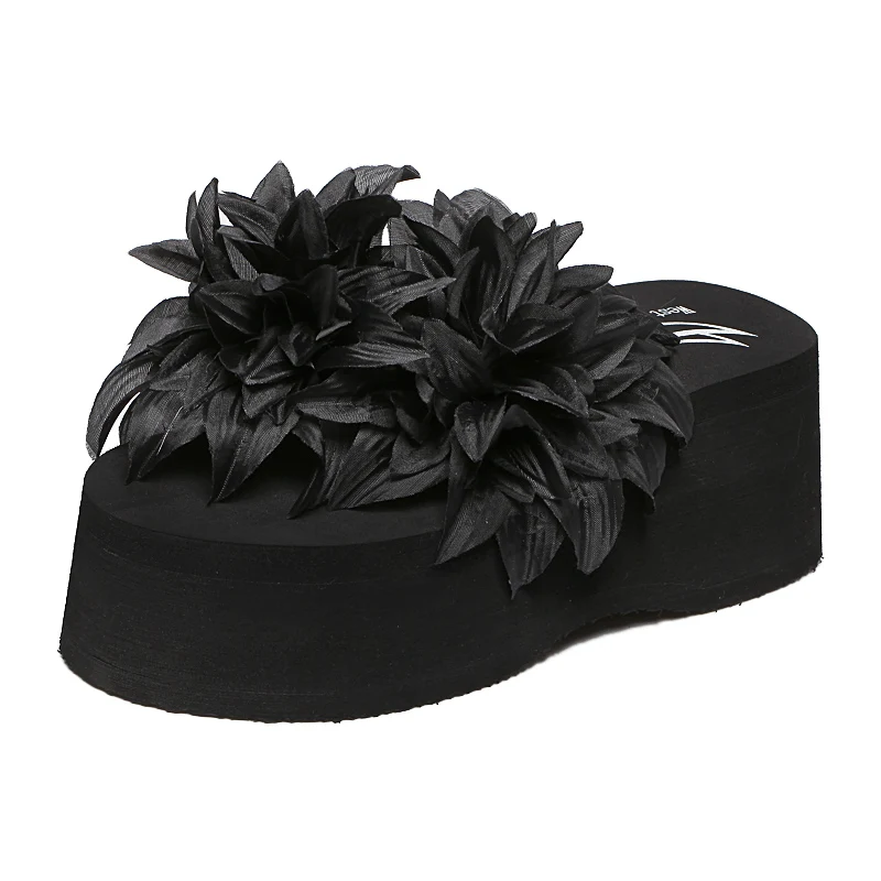 Женские повседневные тапочки на высоком каблуке 7 см с цветочным принтом |