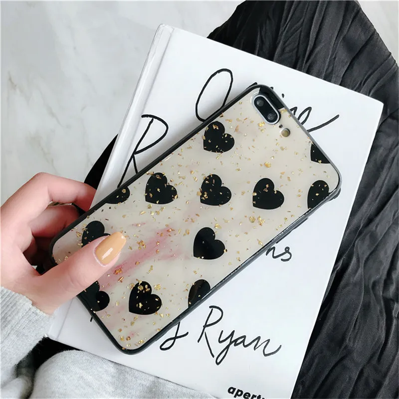 ROHDEA Cute Heart Glitter Case for iphoneXS max XR Love All-inclusive Cover iphone6 6plus 7 7plus 8 plus Black Side |
