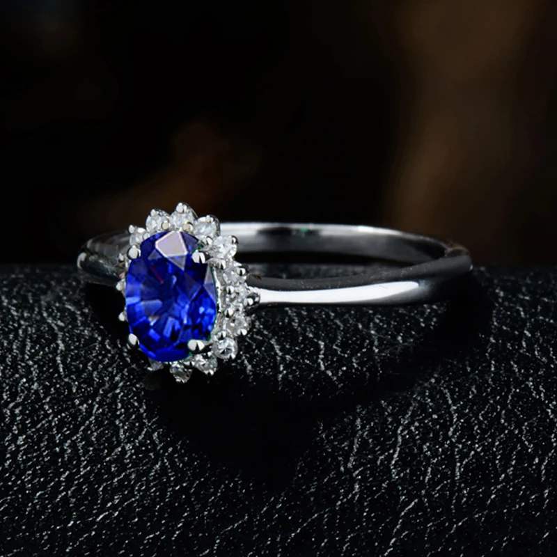 LOVERJEWELRY кольцо Dianna натуральное Сапфировое Кольцо Настоящее 18 кт Белое Золото
