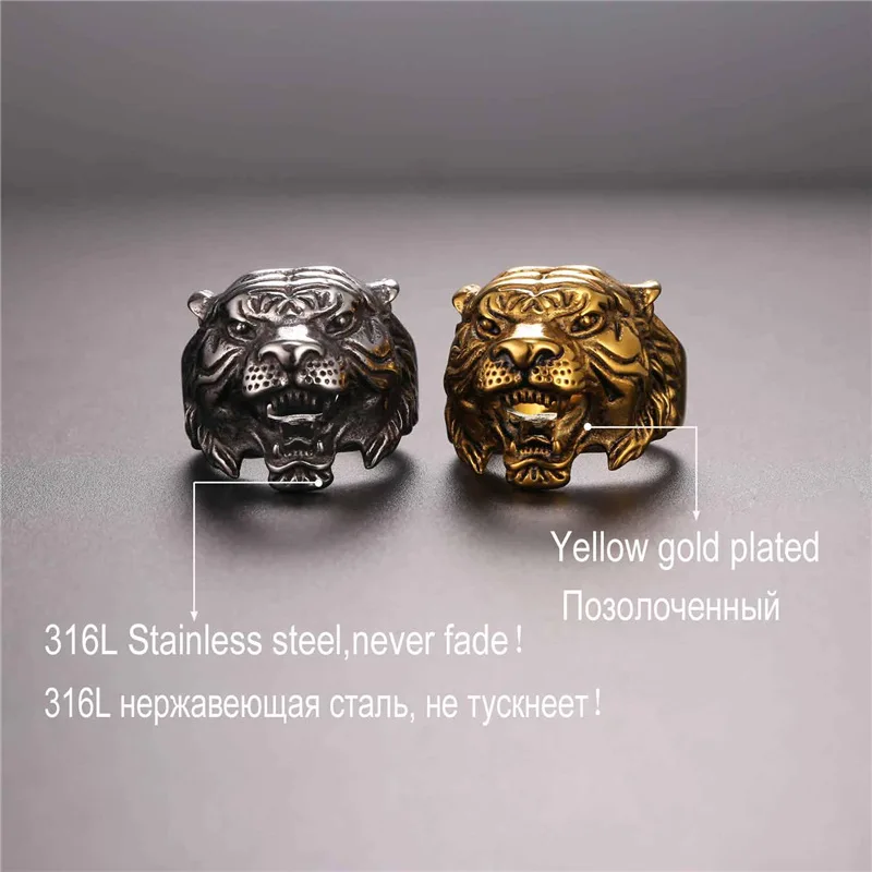 Мужские кольца Collare в стиле ретро с тигром золотого цвета панк-рок мужские